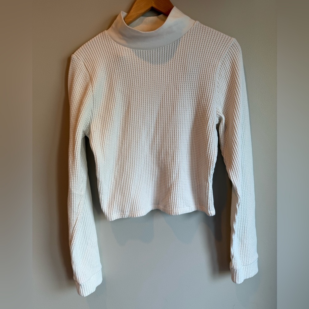 Aerie Off-White WaffleKnit Mock Turtleneck Sweater Size‎ XL